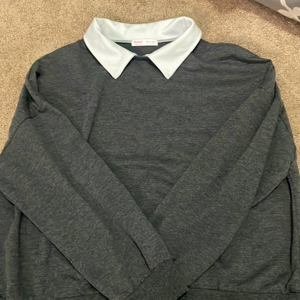 collared grey crewneck